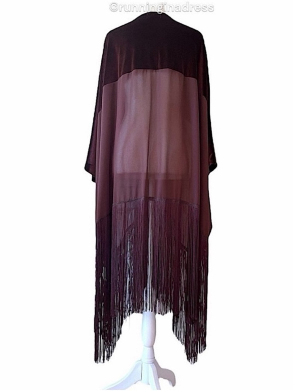 Free People Velvet Dreams Fringe Kimono Aubergine One Size OS Boho NWOT - Picture 3 of 15